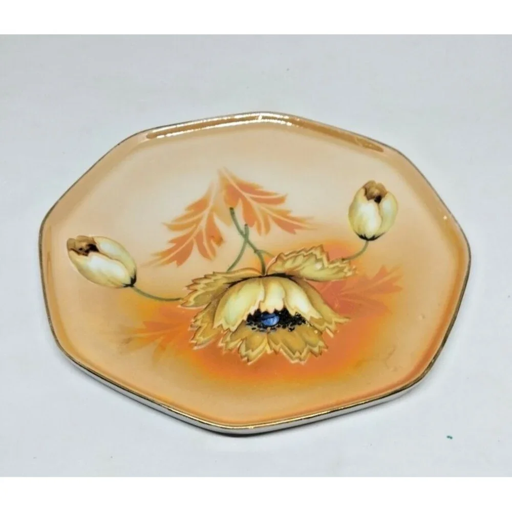 R S GERMANY Hexagon Art Nouveau Poppies Plate 7.25
